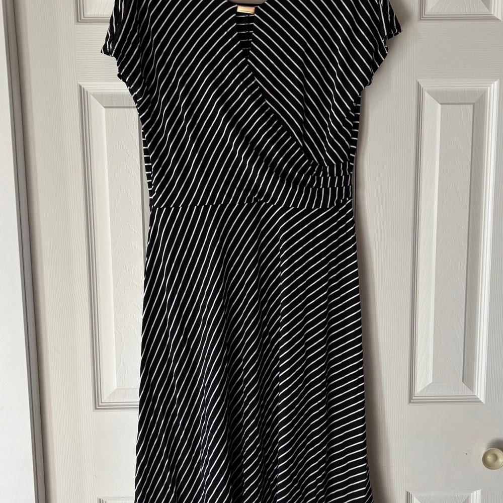 Elegant Black and White Striped Dress